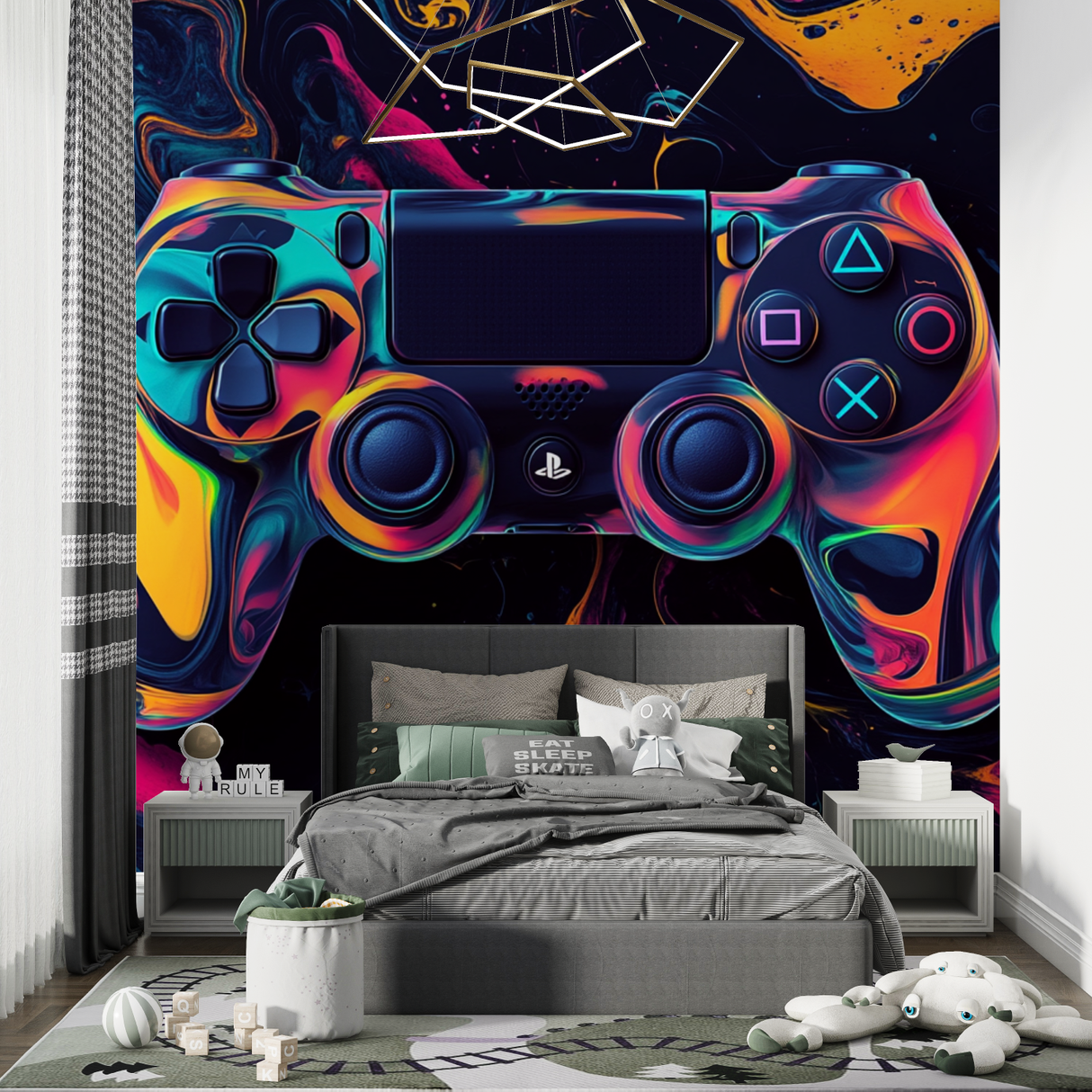 Gaming Mural Wallpaper | Colorful Controller Abstract Design