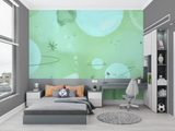 Space Mural Wallpaper | Mint Green Galaxy Design