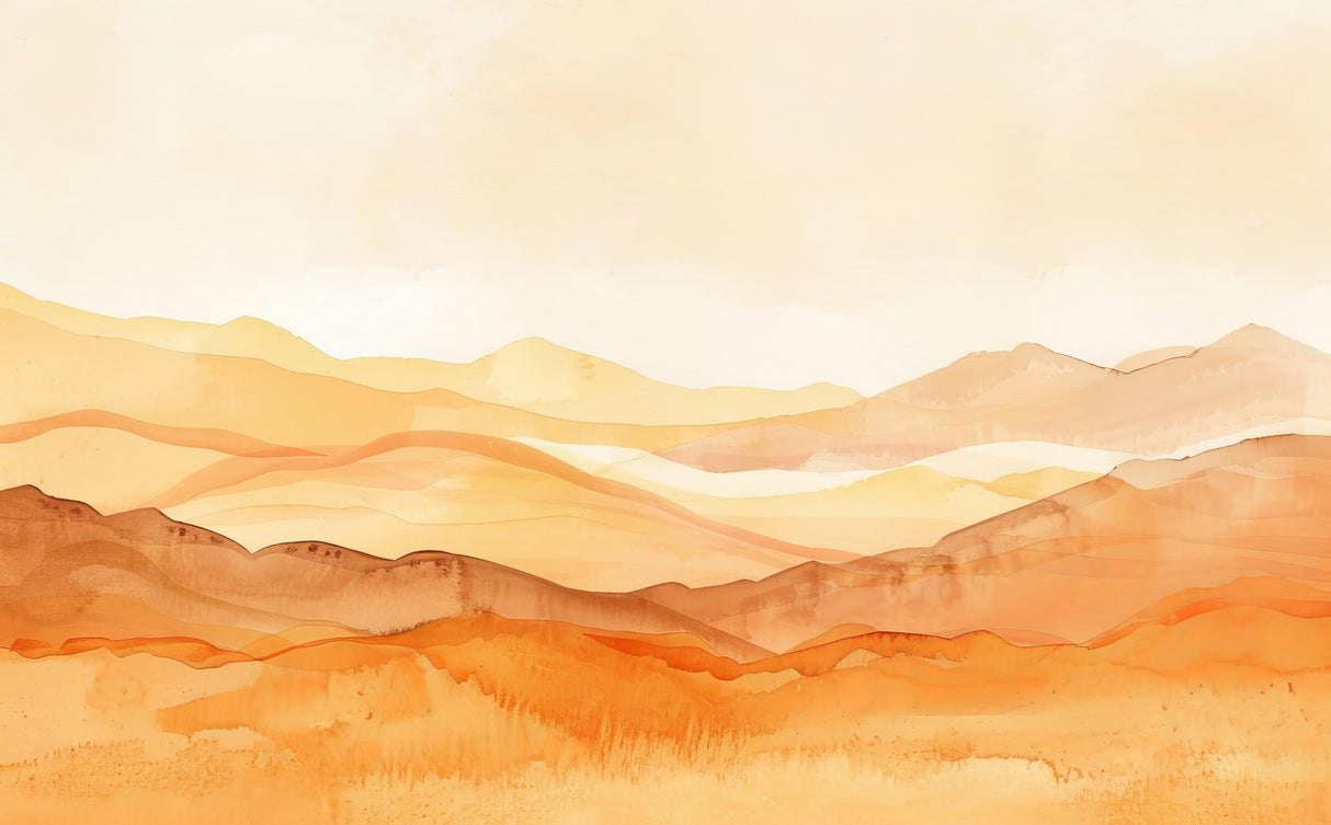 Mountain Mural Wallpaper | Terracotta Watercolor Landscape