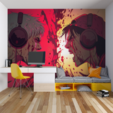 Anime Mural Wallpaper | Dynamic Gaming Theme in Red and Black
