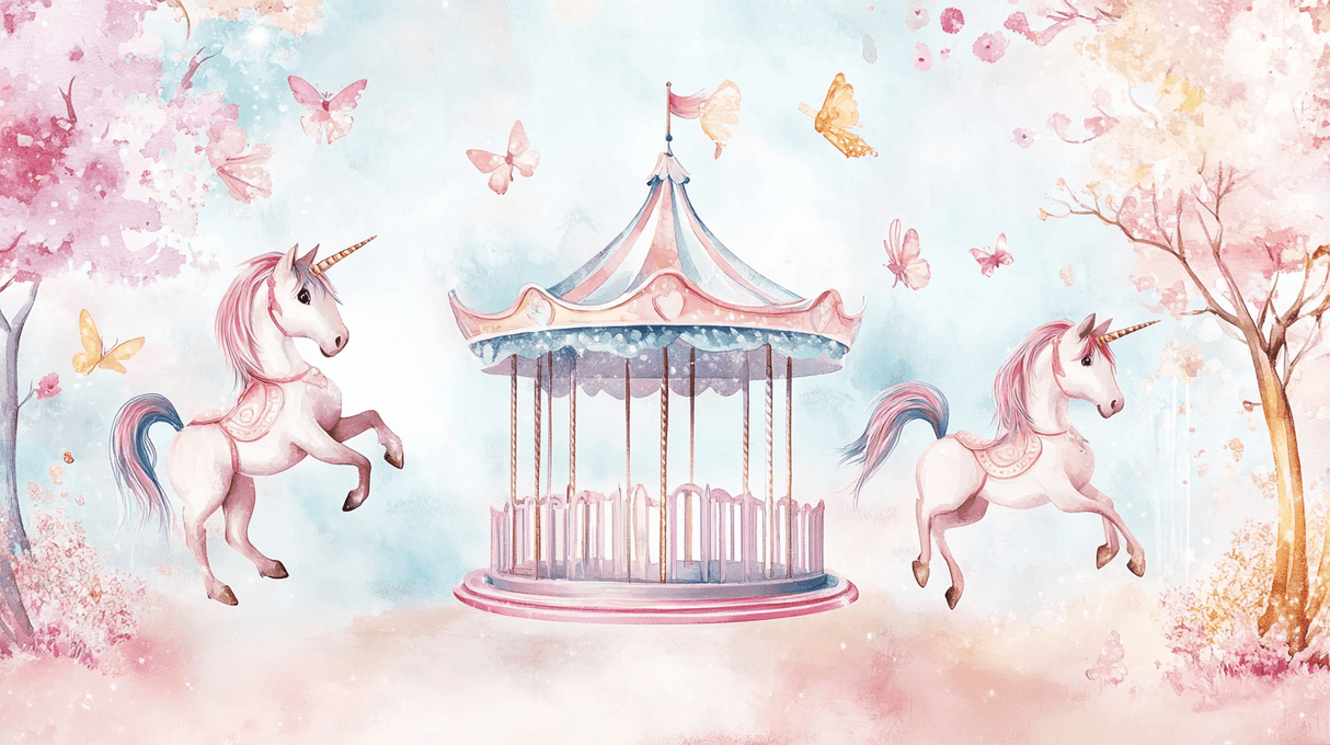 Unicorn Mural Wallpaper | Carousel Fantasy with Butterflies