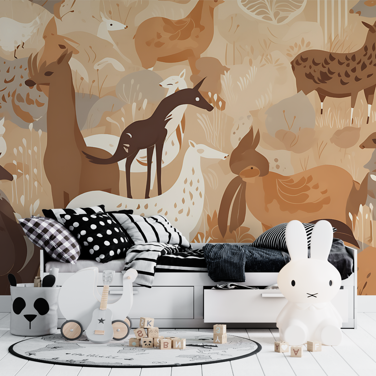 Forest Animals Mural Wallpaper | Terracotta Safari Design