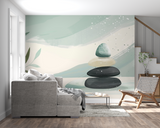 Zen Mural Wallpaper | Balanced Stones and Mint Design