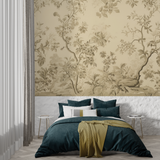 Floral Mural Wallpaper | Vintage Beige Toile de Jouy Pattern