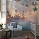 Princess Mural Wallpaper | Royal Crown in Dreamy Clouds