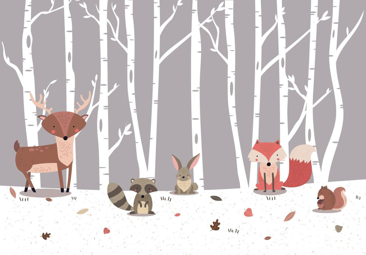 Forest Animals Mural Wallpaper | Woodland Friends in Birch Grove