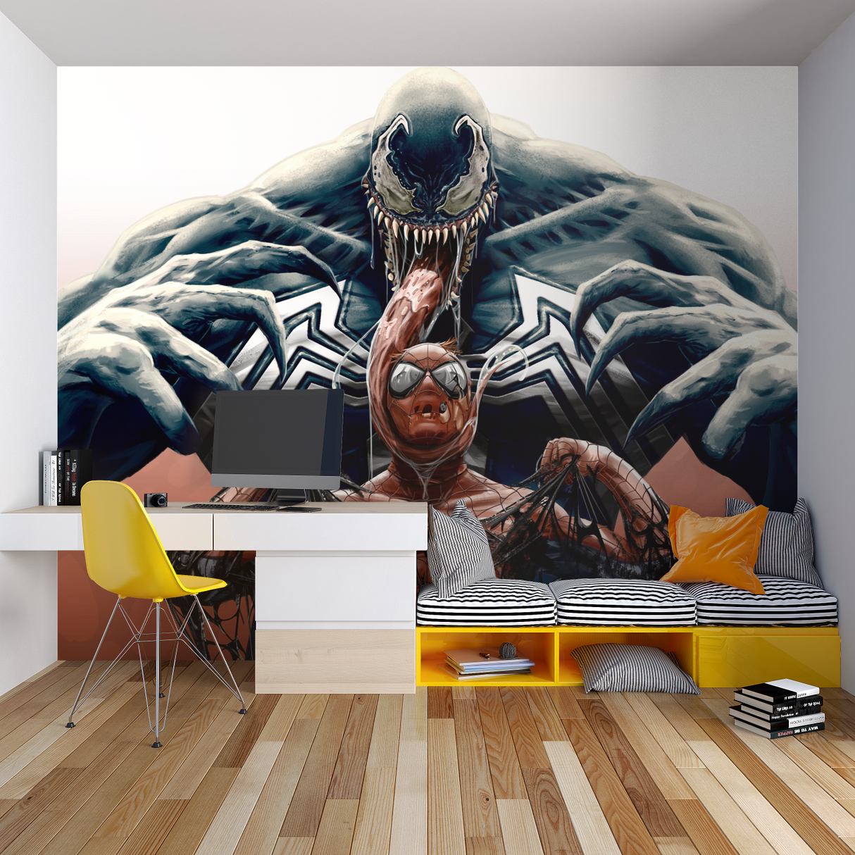 Superhero Mural Wallpaper | Venom and Spider-Man Battle Scene