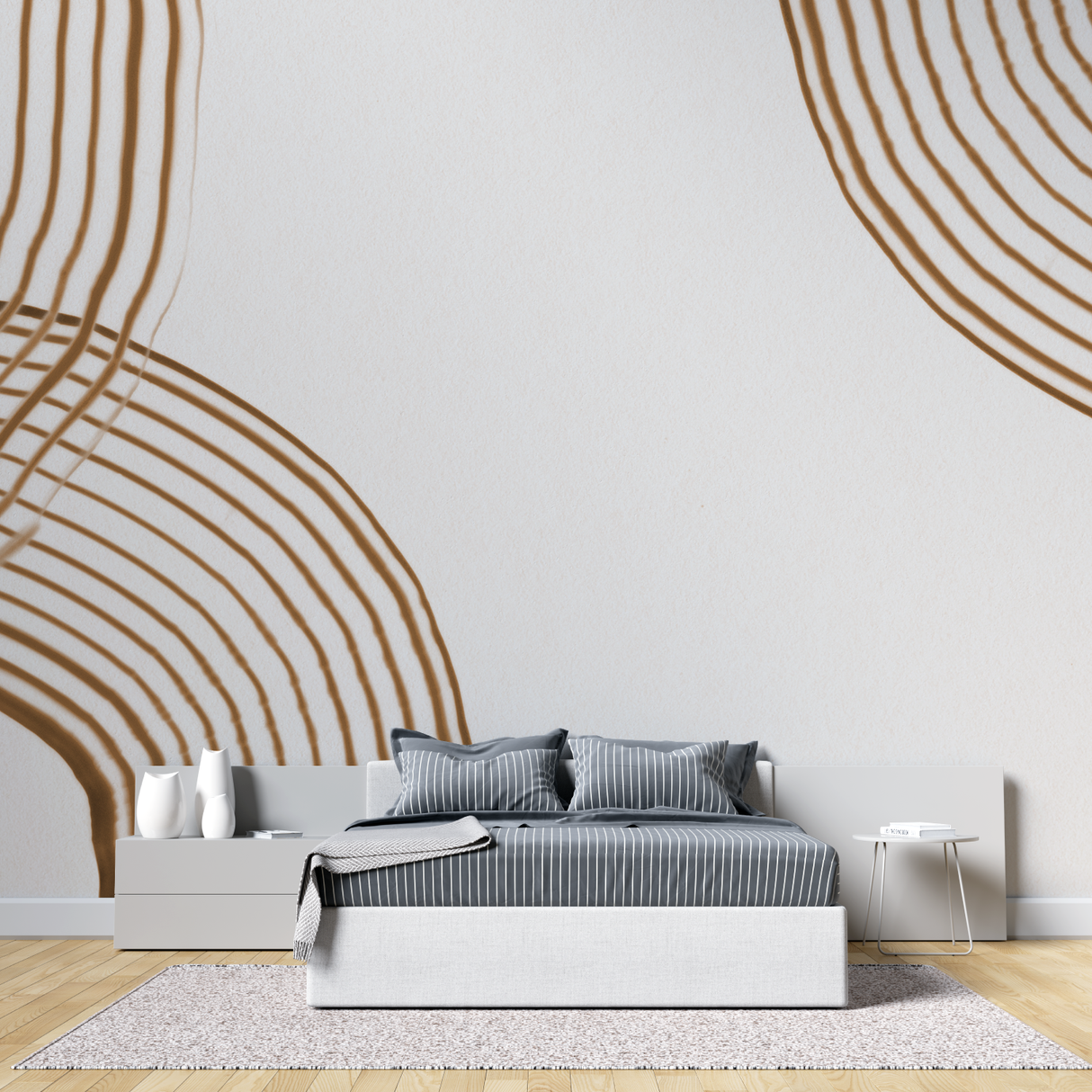 Geometric Mural Wallpaper | Modern Brown Curved Lines