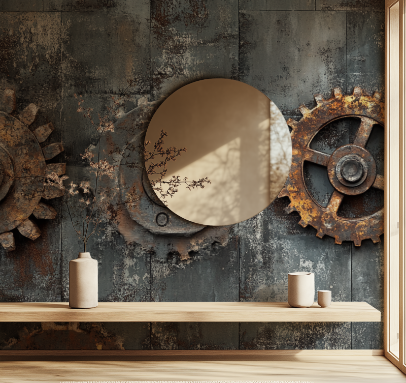 Industrial Mural Wallpaper | Vintage Steel and Gears Design