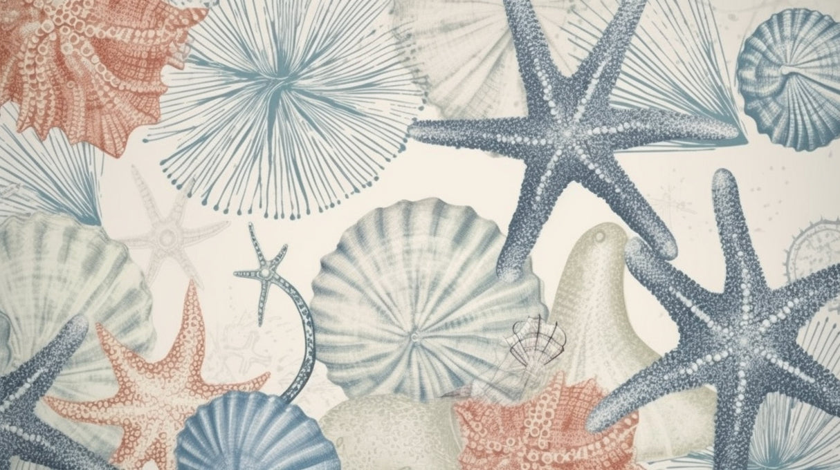 Marine Life Mural Wallpaper | Soft Coral and Blue Seashells