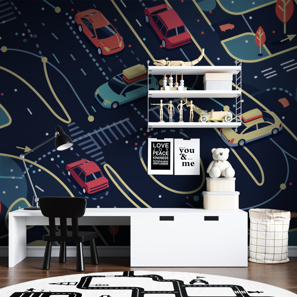 Car Racing Mural Wallpaper | Modern Night City Theme