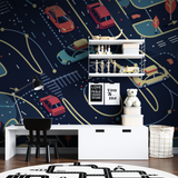 Car Racing Mural Wallpaper | Modern Night City Theme