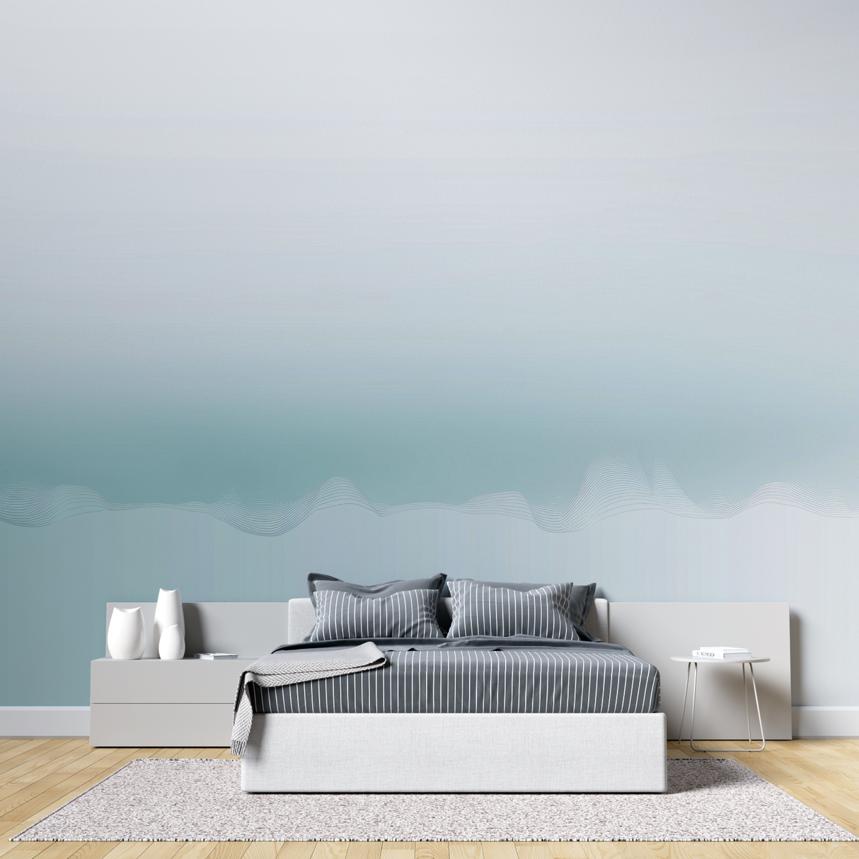 Abstract Mural Wallpaper | Soothing Aqua Gradient Wave