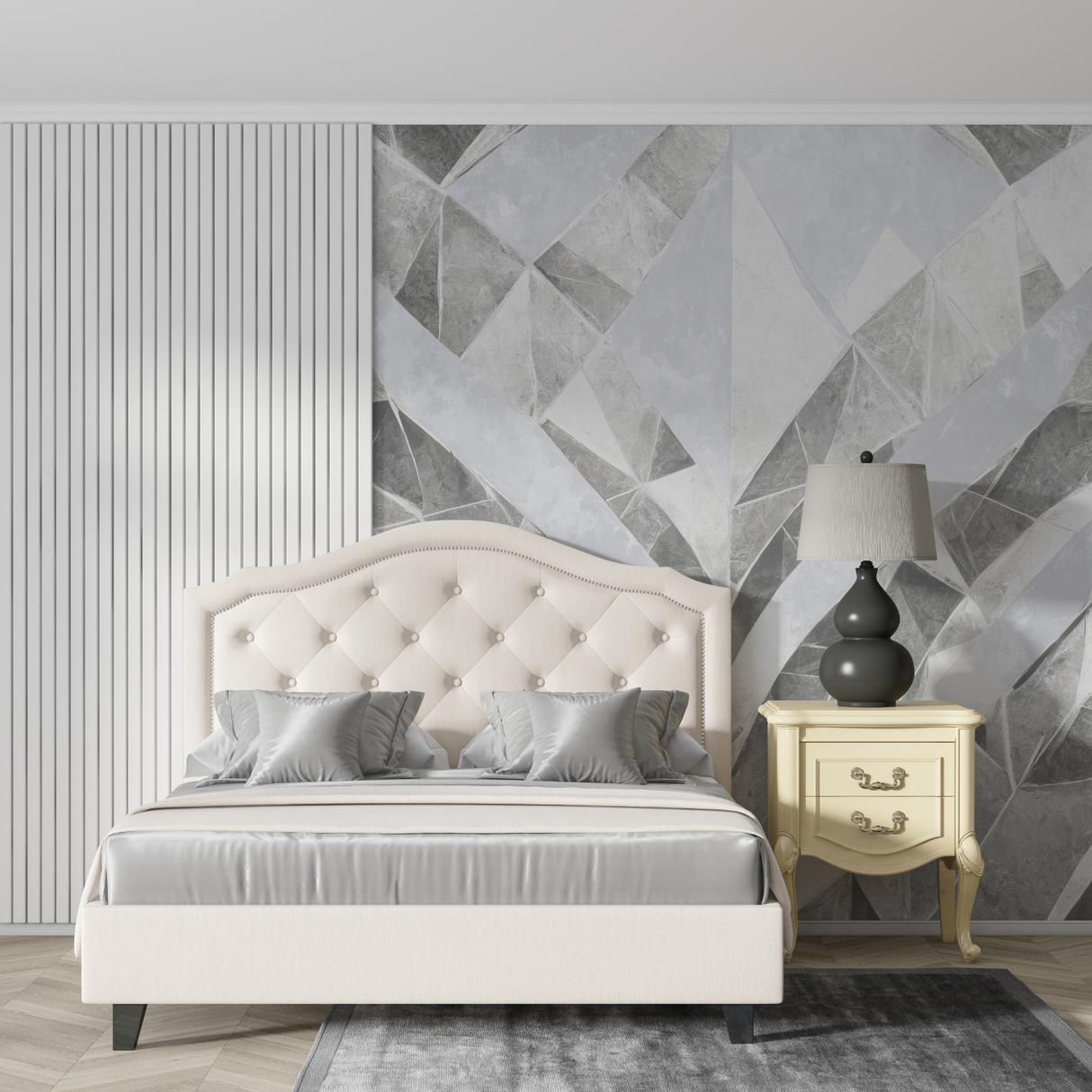 Geometric Mural Wallpaper | Modern Grey and White Pattern