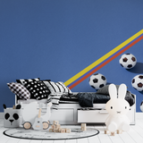 Football Mural Wallpaper | Blue Sporty Design with Rainbow Lines