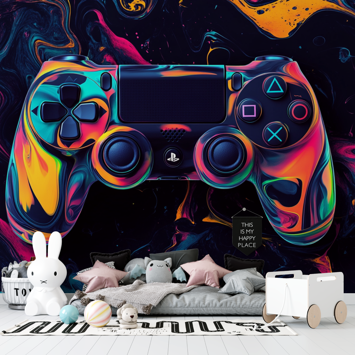 Gaming Mural Wallpaper | Colorful Controller Abstract Design
