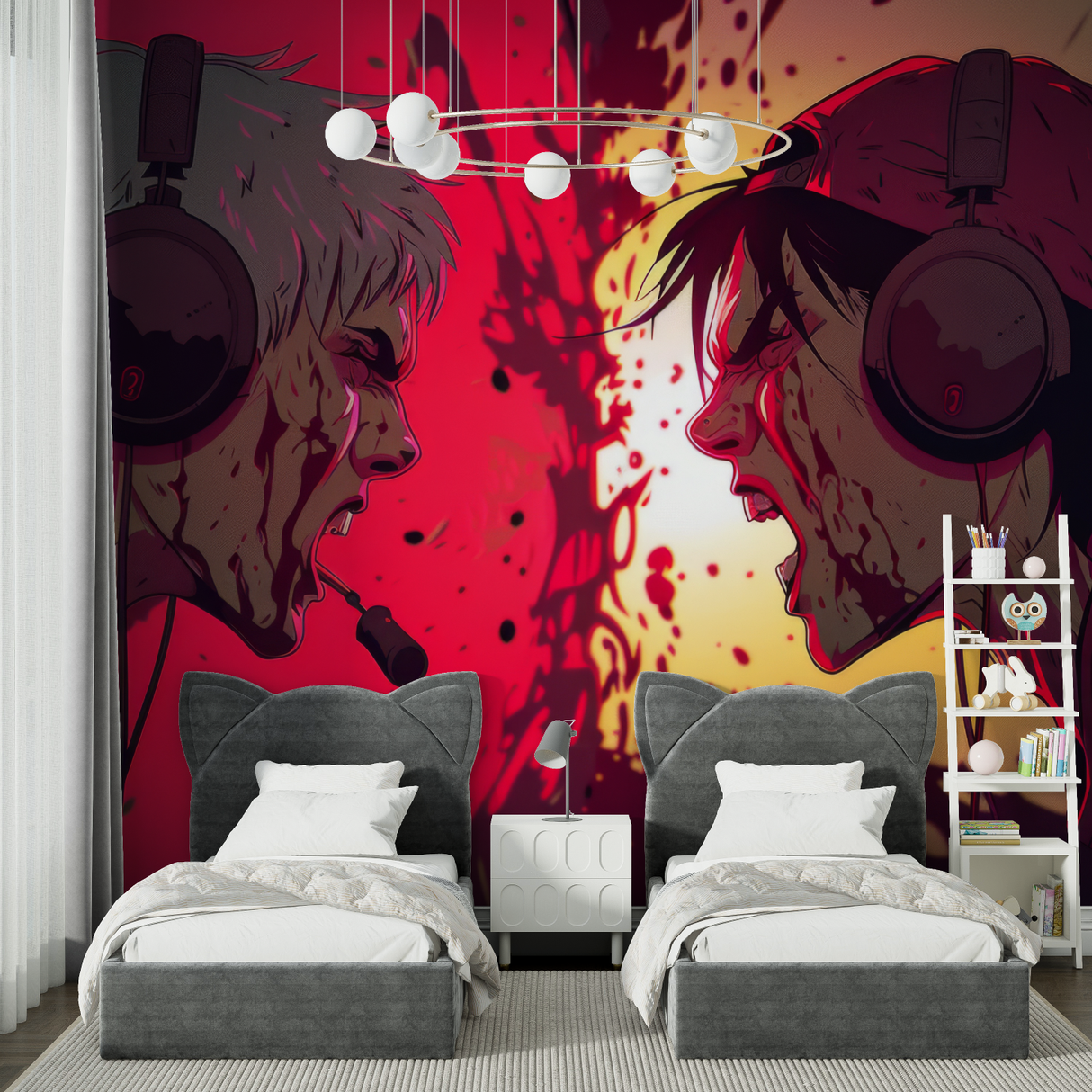 Anime Mural Wallpaper | Dynamic Gaming Theme in Red and Black