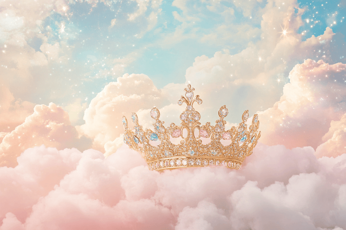Princess Mural Wallpaper | Golden Crown with Dreamy Clouds