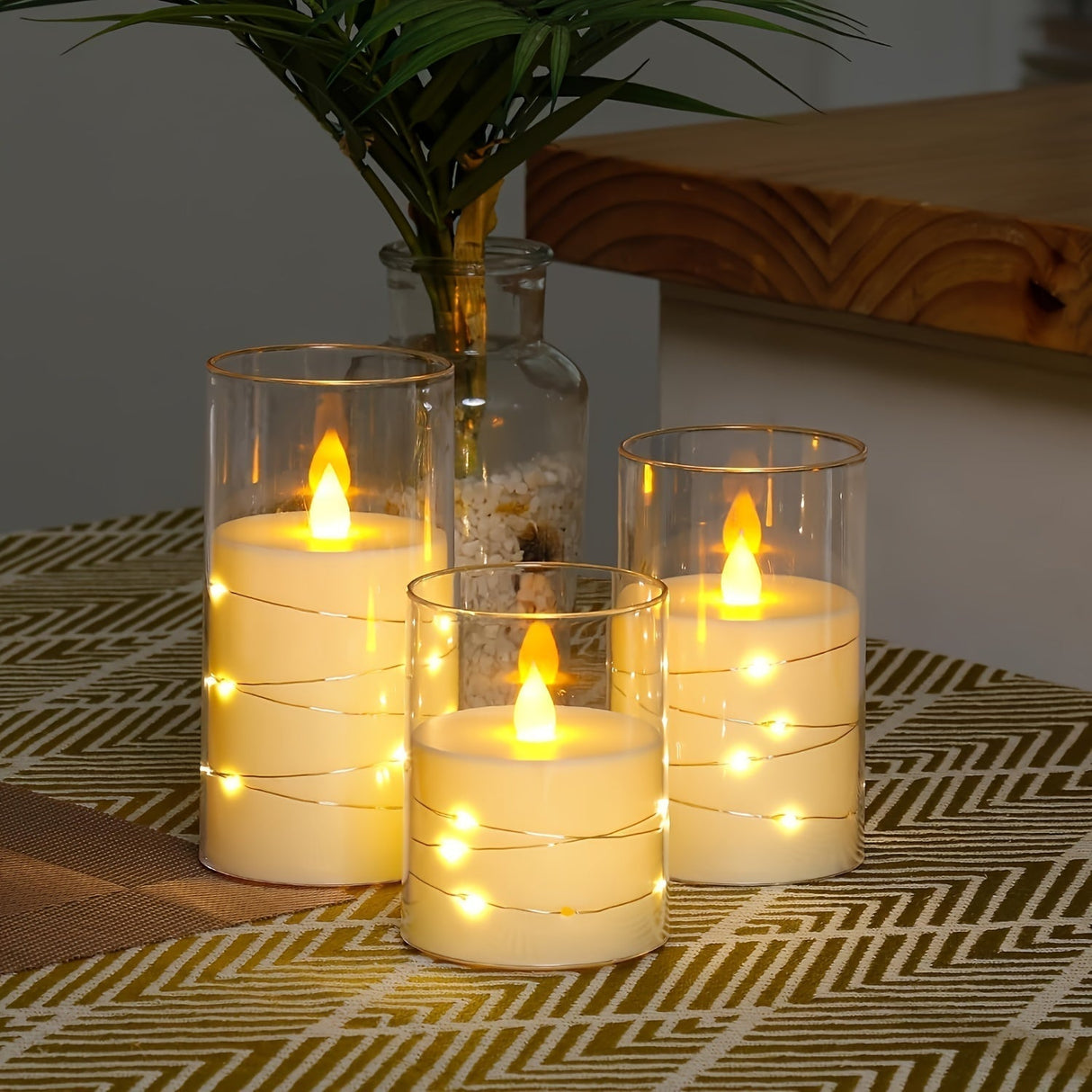 LED Flameless Candles Set  Glass Cylinder With Fairy Lights - Product detail 7