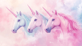 Unicorn Mural Wallpaper | Magical Pastel Trio with Pink and Blue