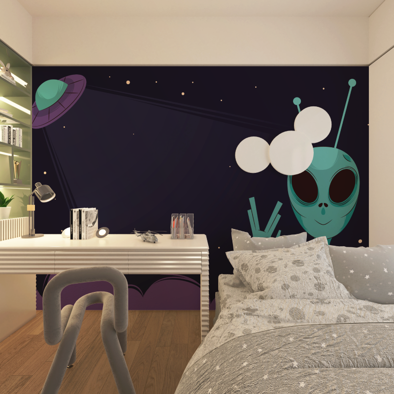 Space Mural Wallpaper | Friendly Alien and UFO Design