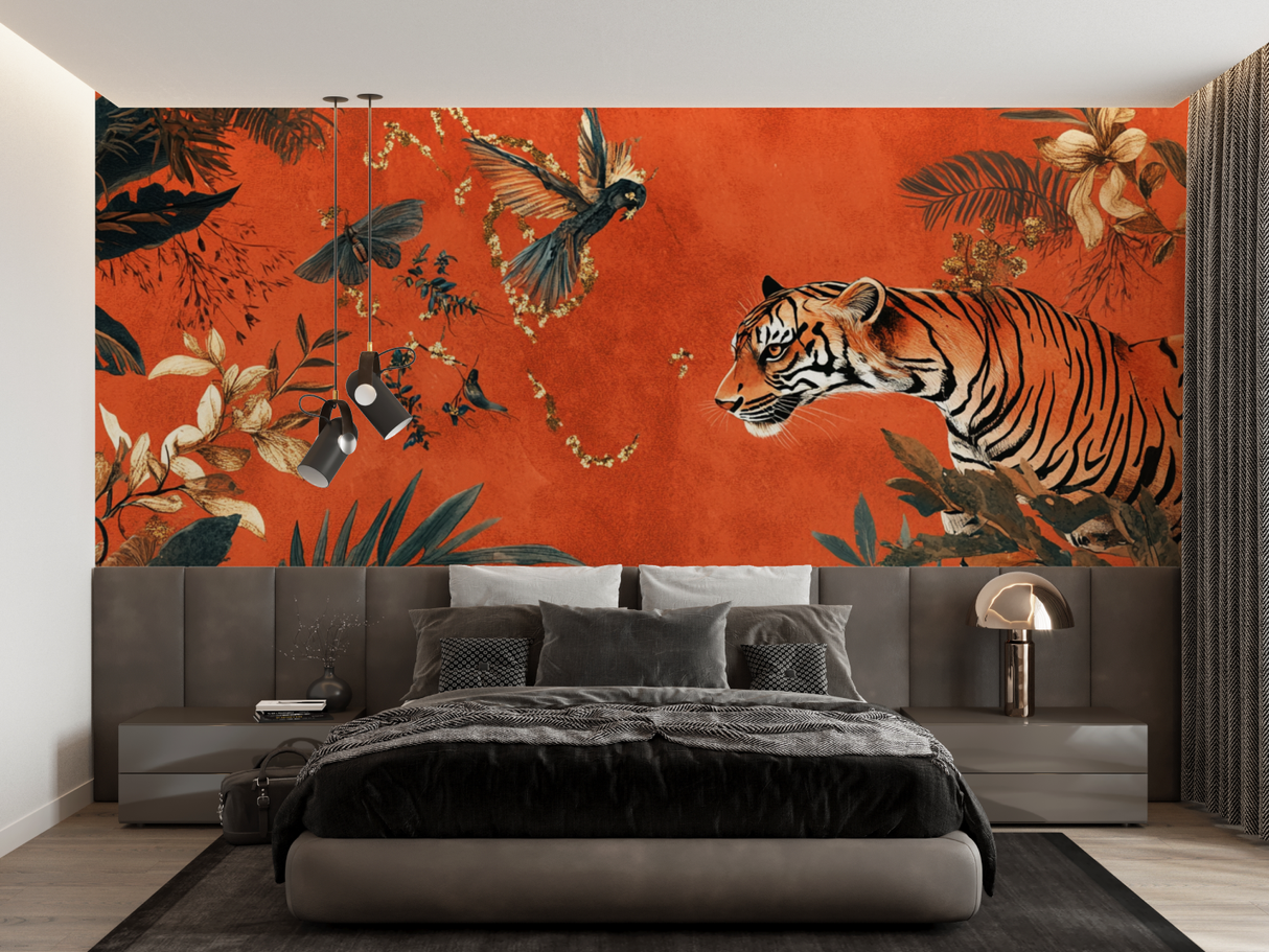 Jungle Tiger Mural Wallpaper | Terracotta Exotic Paradise