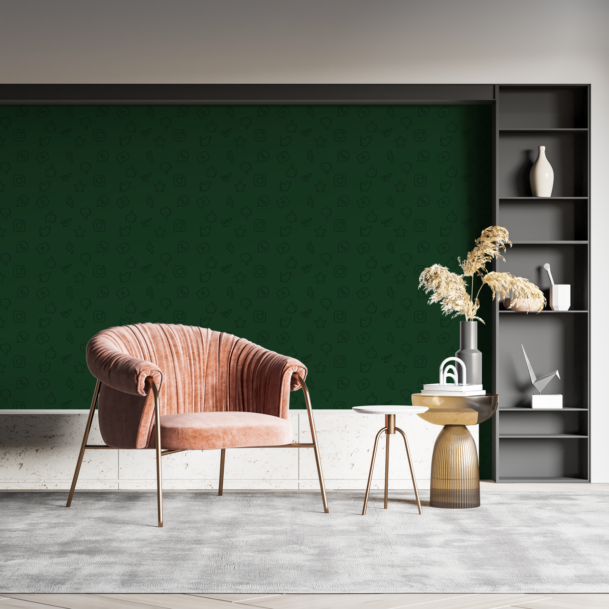Social Media Mural Wallpaper | Green Pattern With Modern Icons