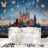 Princess Mural Wallpaper | Magical Castle with Golden Butterflies