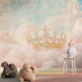 Princess Mural Wallpaper | Golden Crown with Dreamy Clouds