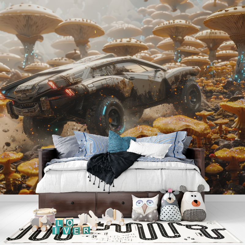 Gaming Mural Wallpaper | Futuristic Rally Car in Fantasy World