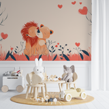 Lion Mural Wallpaper | Cute Couple with Hearts Design