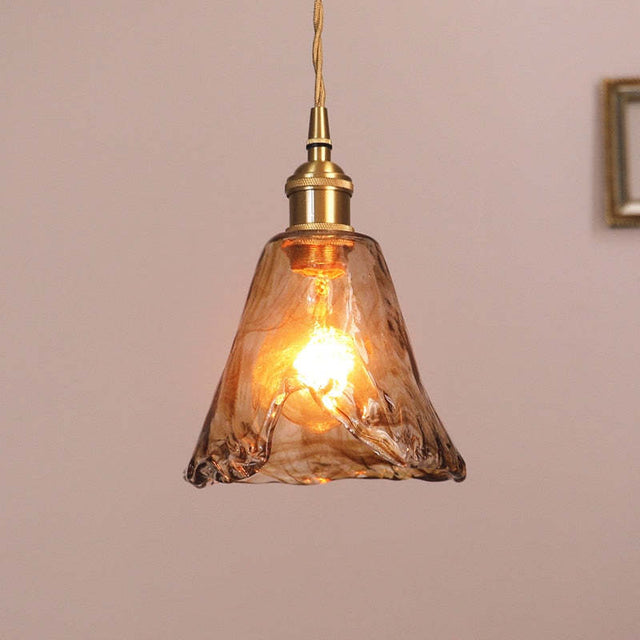 Vintage Glass Pendant Light  Amber Textured Shade - Product showcase