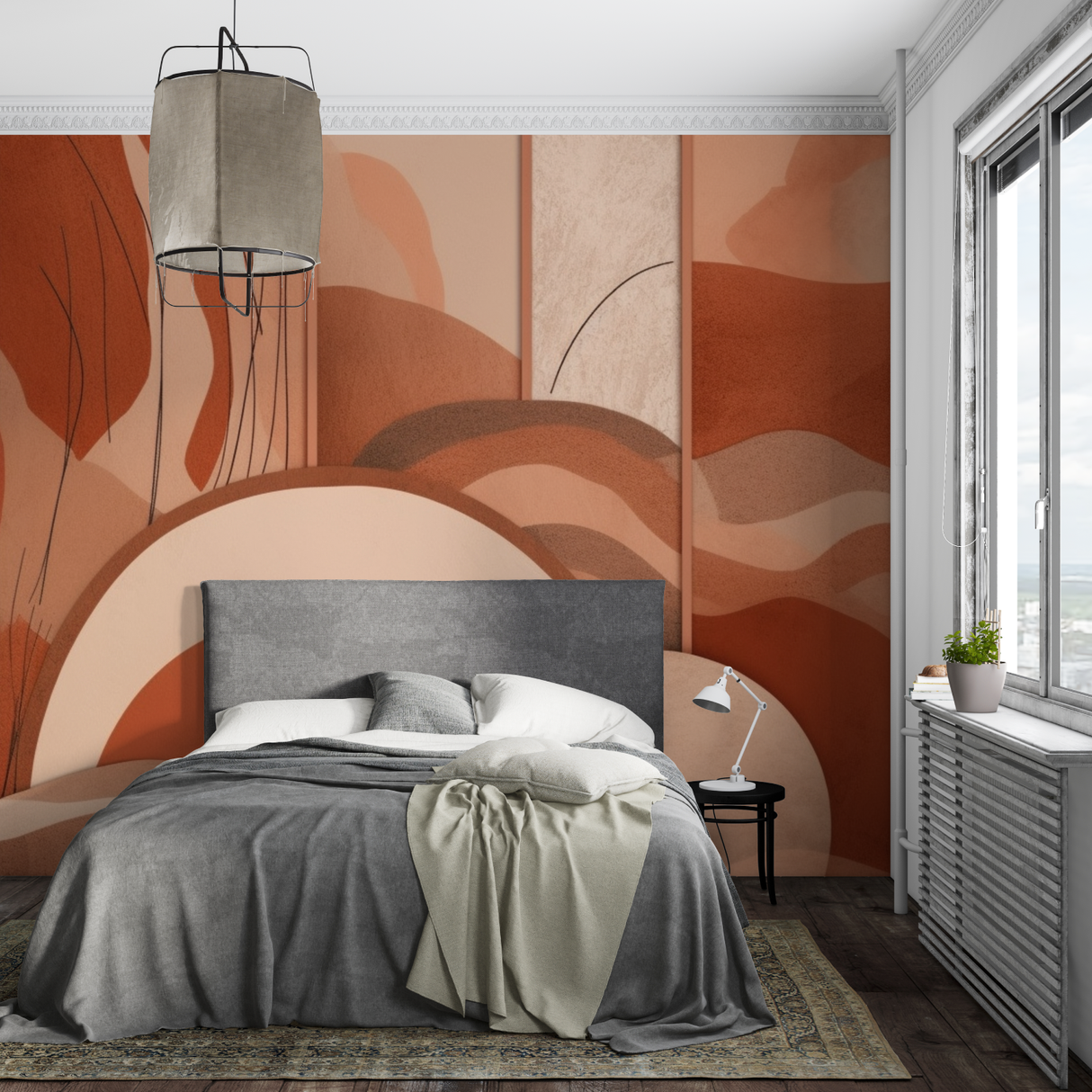 Abstract Mural Wallpaper | Terracotta Waves Design