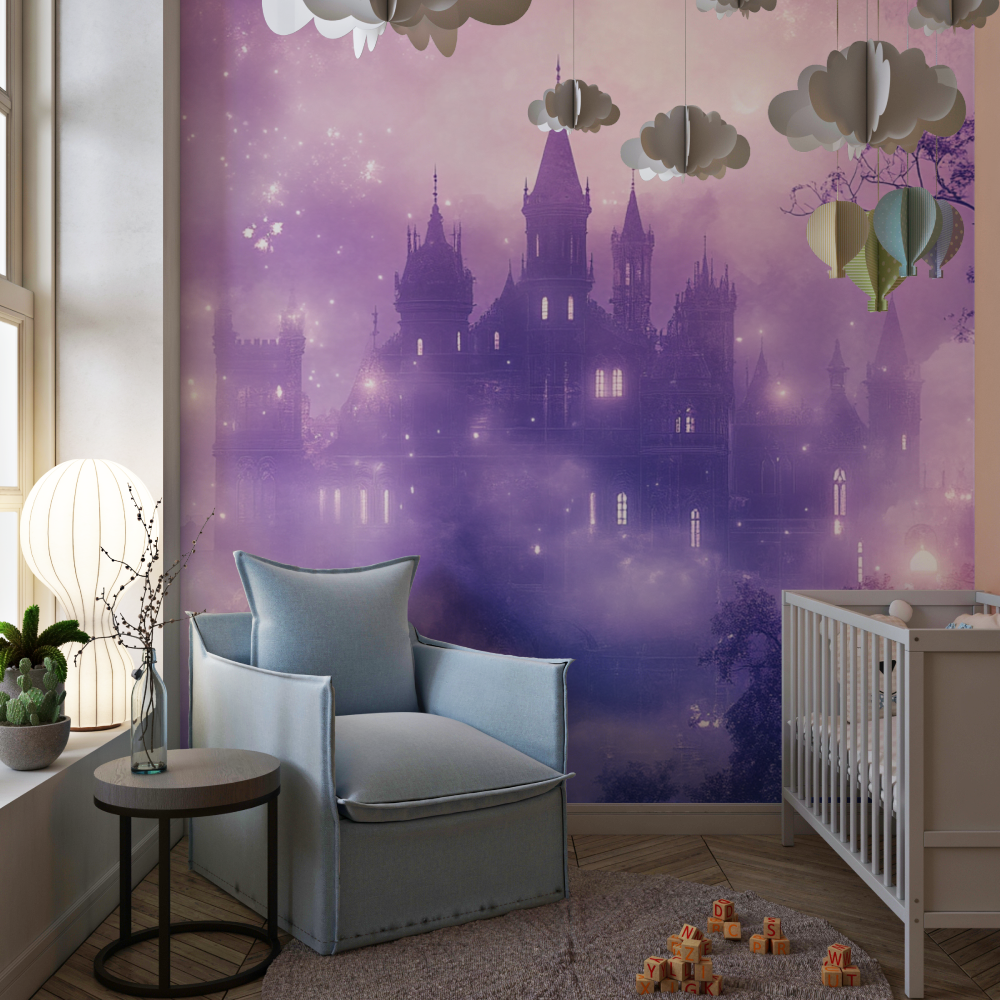 Castle Mural Wallpaper | Mystical Purple Night Sky