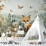 Forest Animals Mural Wallpaper | Enchanted Fox and Butterfly Scene