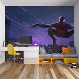 Night Superhero Mural Wallpaper | Spider Theme in Purple Rain