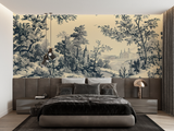 Vintage Castle Mural Wallpaper | Black and Beige Toile de Jouy