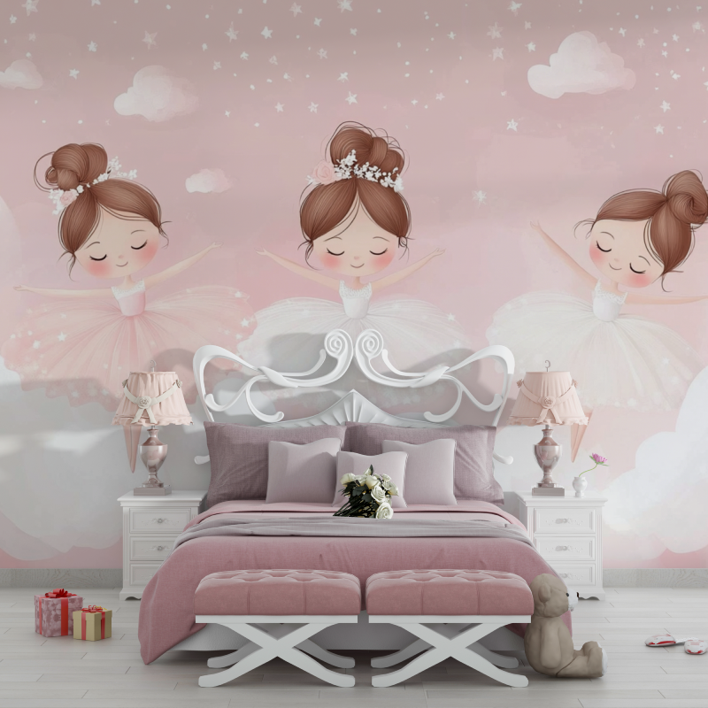 Ballet Mural Wallpaper | Dancing Girls in Pink and White