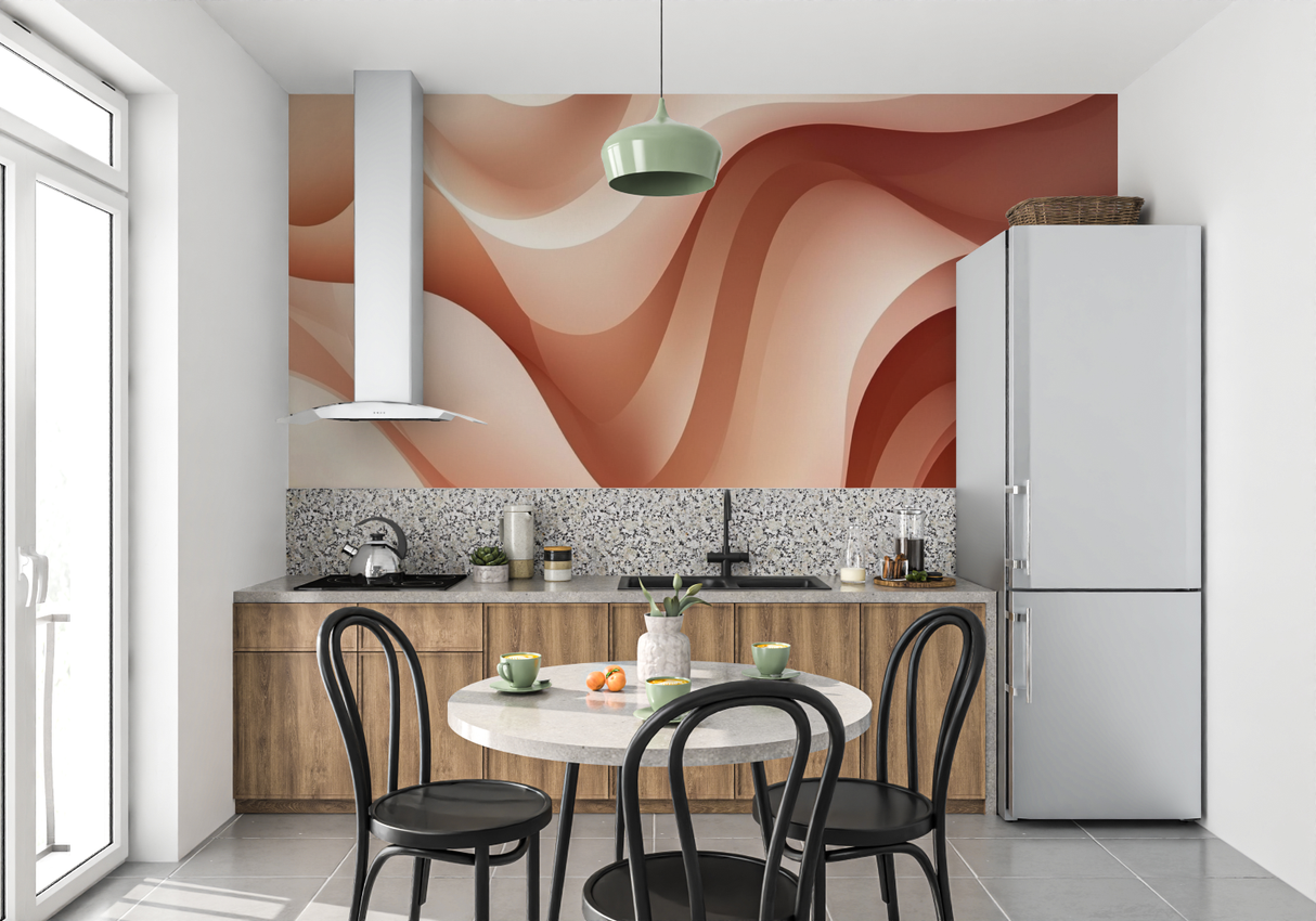 Abstract Mural Wallpaper | Terracotta Waves Design