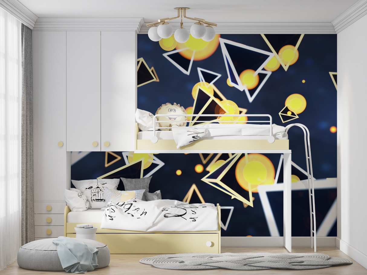 Geometric Mural Wallpaper | Modern Blue and Gold Abstract Design