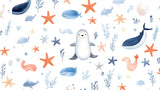Marine Animals Mural Wallpaper | Whales and Starfish Kids Design