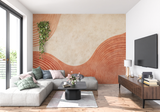 Abstract Mural Wallpaper | Terracotta Curved Lines Design