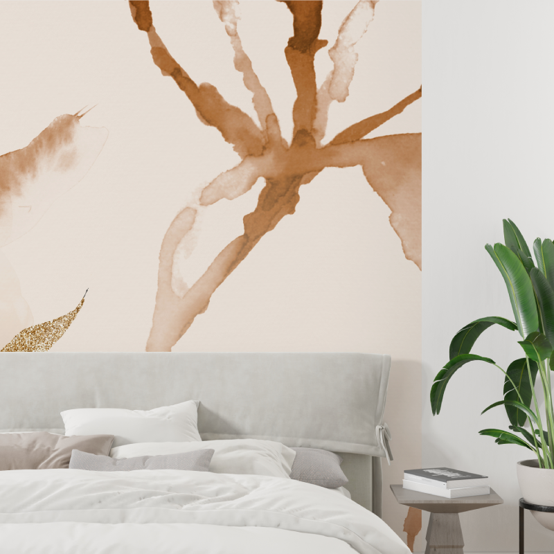 Abstract Mural Wallpaper | Terracotta Watercolor with Gold Leaves