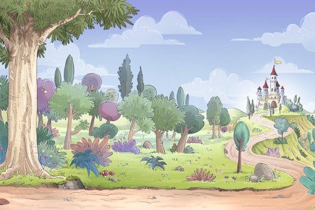 Design file of Fairy Tale Castle mural showing detailed castle and enchanted forest elements