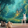 Fantasy Castle Wallpaper in cozy girl's bedroom creating magical atmosphere with glowing castle windows