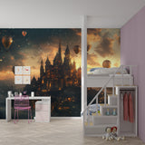 Fantasy castle wall mural bringing enchantment to a nursery setting