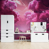 Fantasy tree mural creating a soothing atmosphere in a baby's room