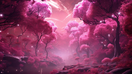 Fantasy forest wallpaper design file showing detailed pink trees and magical elements