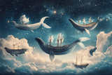Design file showing detailed fantasy marine pattern with whales and ships under starry sky