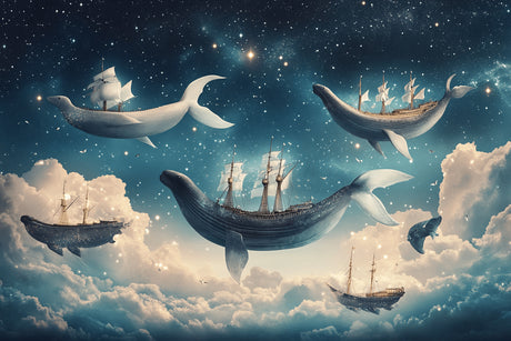 Design file showing detailed fantasy marine pattern with whales and ships under starry sky